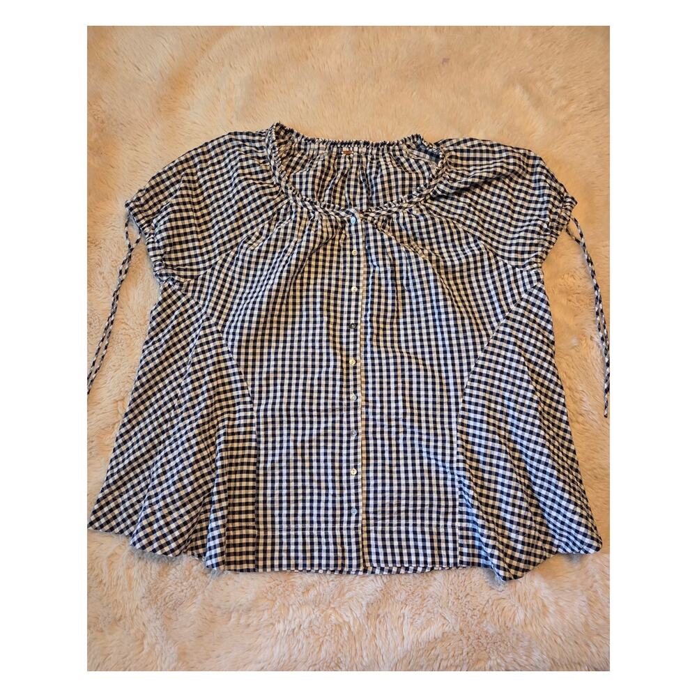 Free People Farley Gingham Navy White Tunic oversized Fit size M - Picture 6 of 9